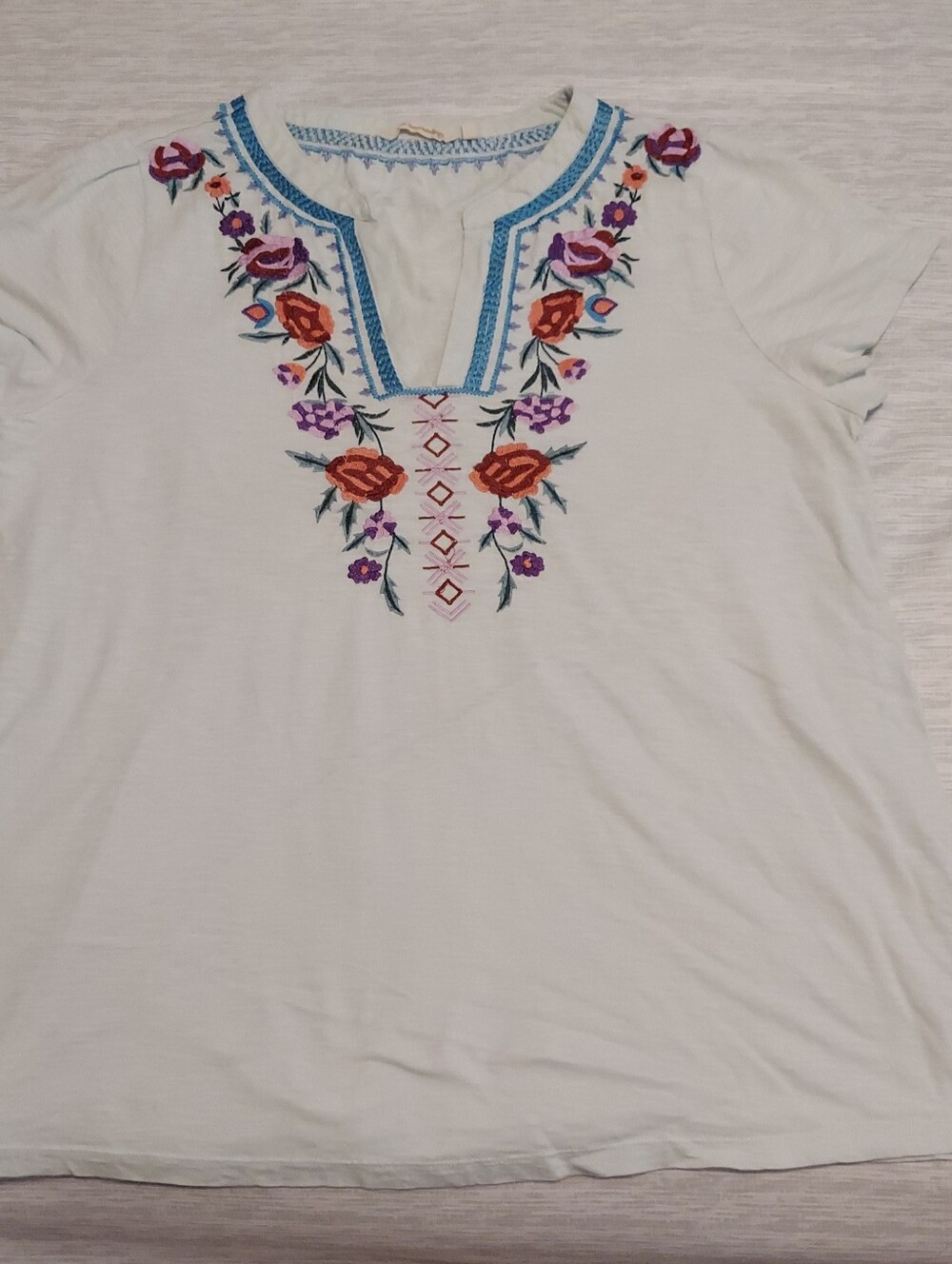 Soft Surrounding Top Womens XLarge Floral Embroidery Boho 100% Cotton Natural